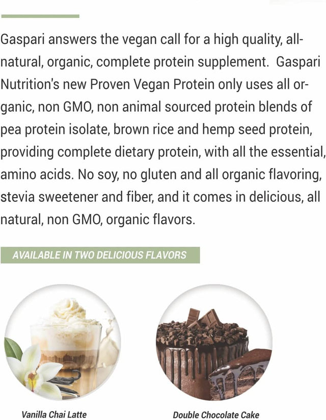 Gaspari Nutrition Proven Vegan Protein, Organic Natural Protein, Gluten Free, Soy Free, NON GMO (2Lbs, Vanilla Chai Latte)