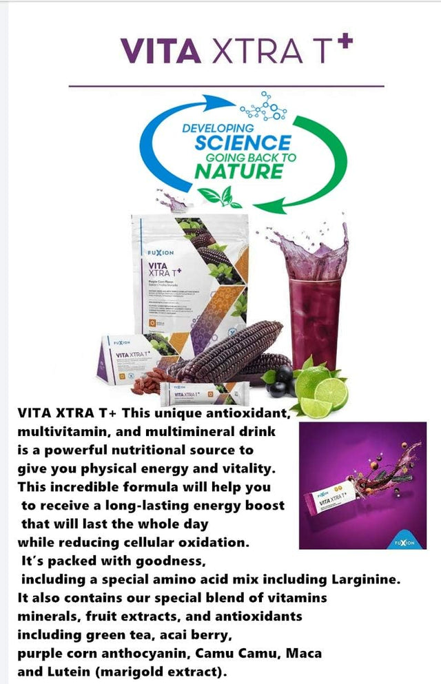 All Natural Herbs & Fruits Blended in New & Improved Zeal by Fuxion Vita Xtra T without Wild Berry - Clean Energy Drink, Natural Occured Caffeine - 1 Pouch of 28 Individual Sticks