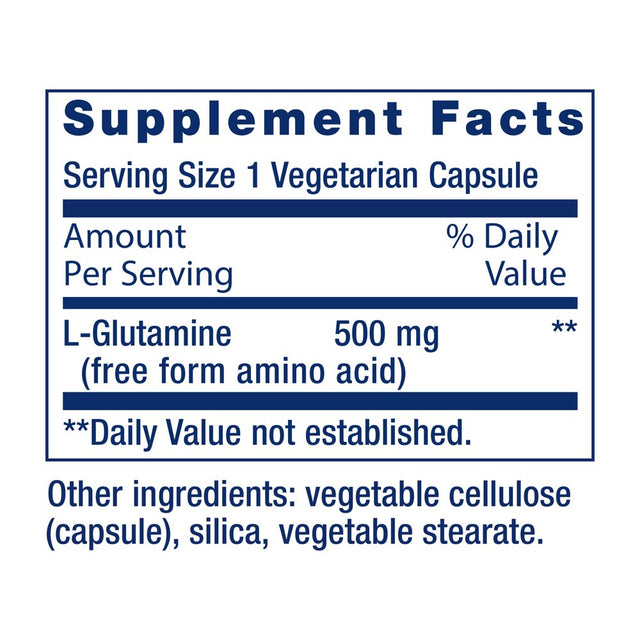 Life Extension L-Glutamine, 500 Mg L-Glutamine, Amino Acid, Supports Muscle Health and Immune Health, Gluten-Free, Non-Gmo, 100 Vegetarian Capsules