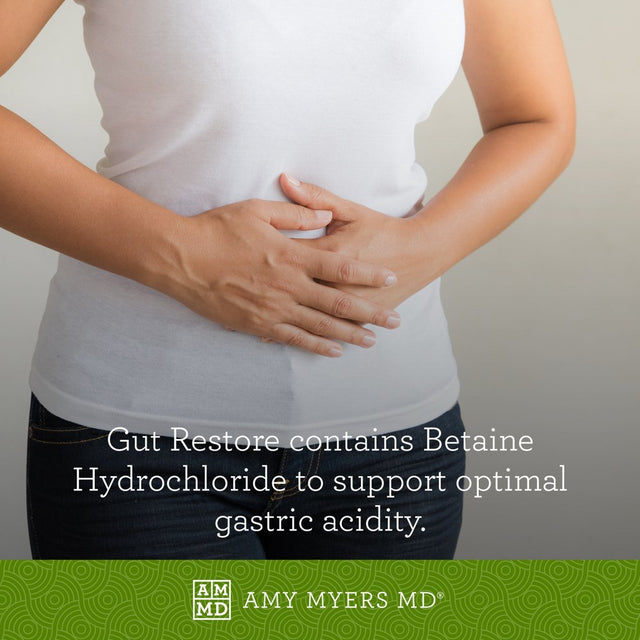 Gut Restore Betaine HCL with Pepsin Amy Myers - Supports Calcium, Iron & Other Mineral Absorption. Licorice, Slippery Elm & Marshmallow Root Extract, Helps Alleviate Food Sensitivities - 100 Capsules