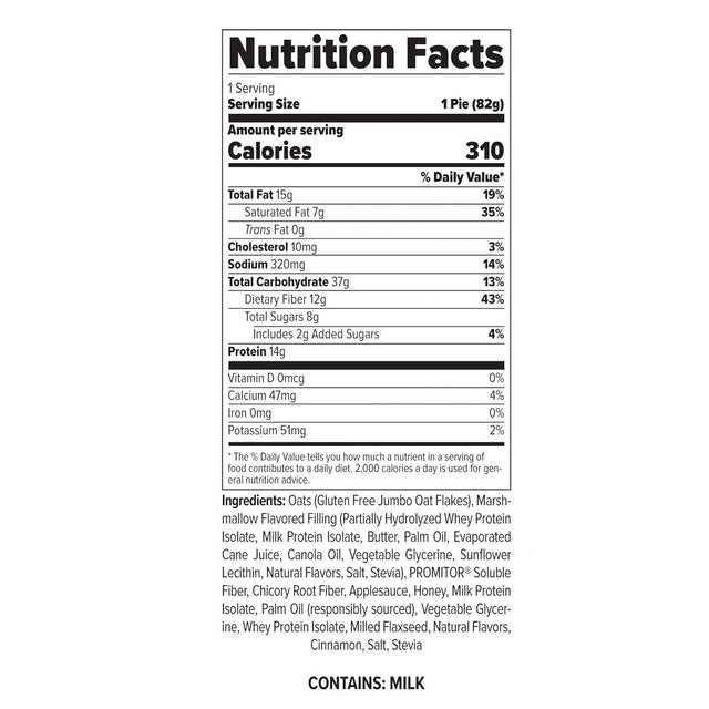 FINAFLEX OATMEAL PROTEIN PIE, Original Marshmallow - 10 Count - 14G of Protein & 12G of Fiber per Serving - with Whey Protein Isolate - Non-Gmo