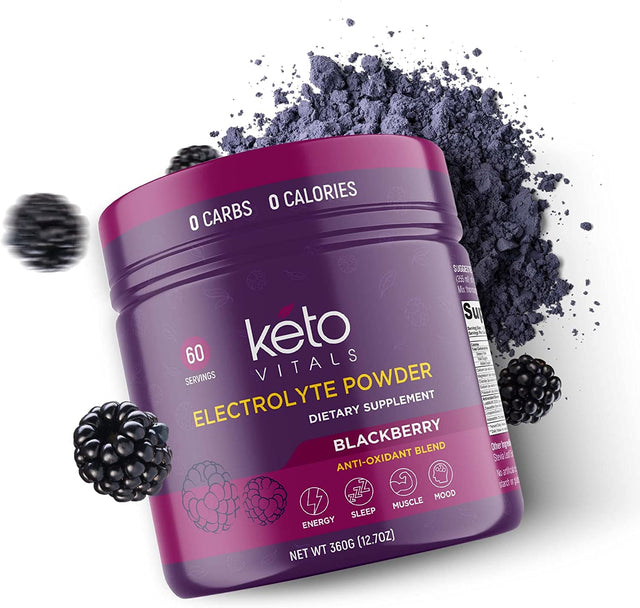 Keto Vitals Electrolyte Powder - Sugar Free Keto Electrolytes Powder with Potassium, Magnesium, Sodium, & Calcium - No Sugar Electrolyte Drink Mix & Hydration Powder, 60 Servings, Blackberry