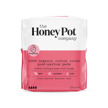 The Honey Pot Company, Herbal Post-Partum Pads with Wings, Organic Cotton Cover, 12 Ct.