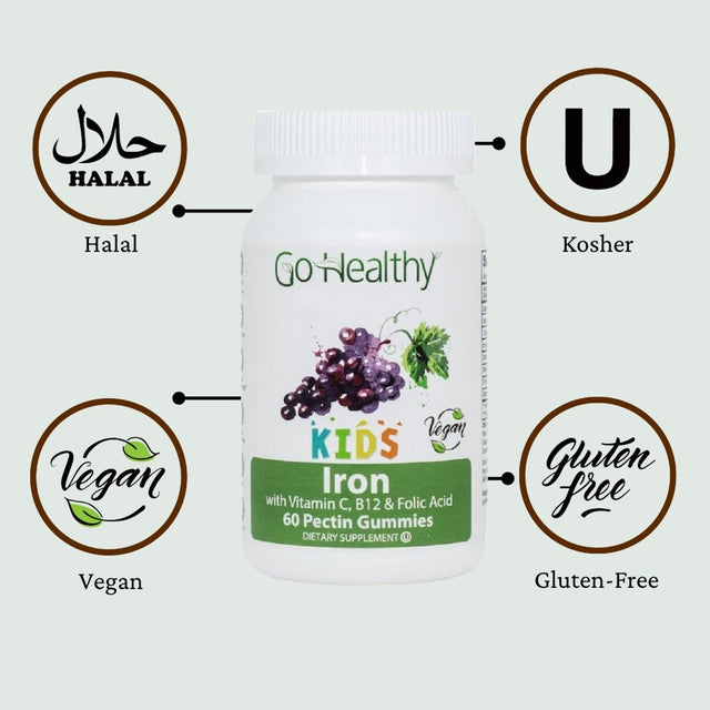 Go Healthy Natural Kids Iron Gummies with Vitamin C Supplement - Vegan 60CT