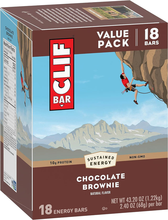 CLIF BAR - Chocolate Brownie Flavor - Made with Organic Oats - 10G Protein - Non-Gmo - Plant Based - Energy Bars - 2.4 Oz. (18 Pack)