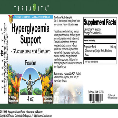 Terravita Hyperglycemia Support Powder - Glucomannan and Eleuthero, (4 Oz, 1-Pack, Zin: 513963)