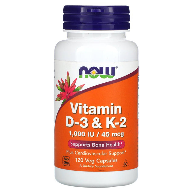 NOW Foods Now Foods Vitamin D-3 & K-2, 120 Veg Capsules, 2 Pack