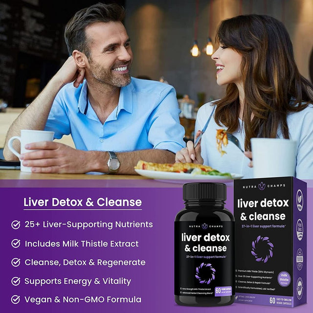 Nutrachamps Liver Cleanse Detox & Repair | Milk Thistle Extract with Silymarin 80%, Artichoke Extract, Dandelion Root, Chicory, 25+ Herbs | Premium Liver Health Formula | Liver Support Detox Cleanse