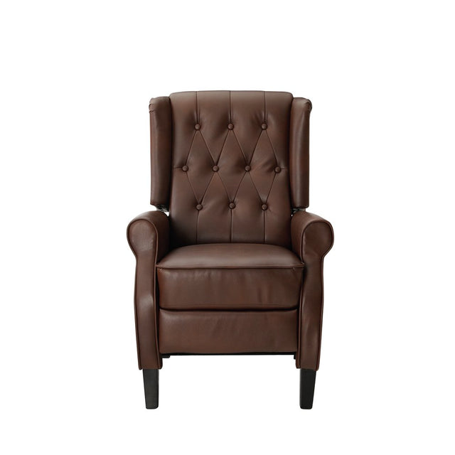 MERITLIFE Leather Push Back Recliner Chairs with Thick Seat, Nailhead Accents, Button-Meritlife Tufted Leather Wing Recliner, Easy Assembly (Brown)