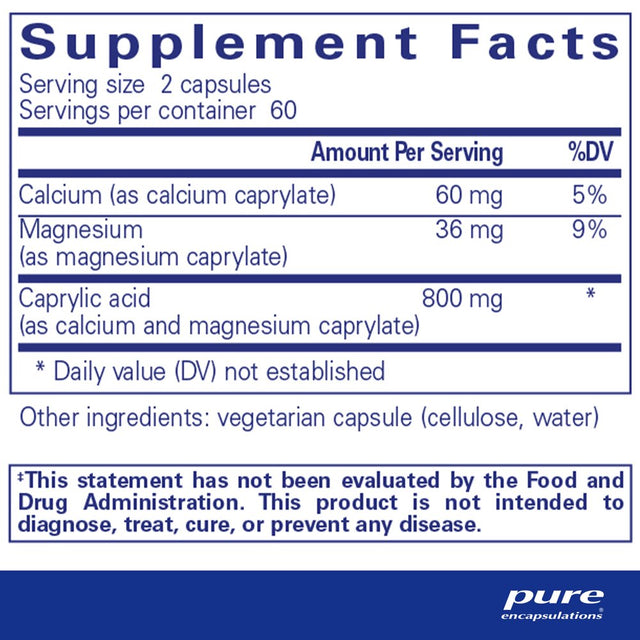 Pure Encapsulations Caprylic Acid | Supplement for Gut and Digestive Health, GI Balance, Gastrointestinal Support, and Intestinal Health* | 120 Capsules