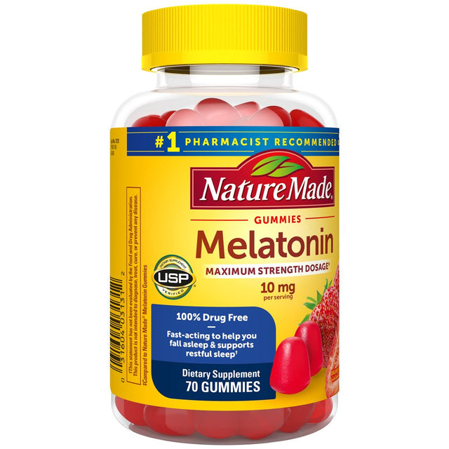 Nature Made Melatonin 10Mg per Serving Melatonin Gummies, 100% Drug Free Sleep Aid, 70 Ct