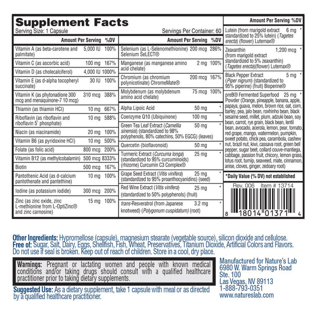 Nature'S Lab One Daily Multivitamin - 60 Capsules (2 Month Supply) - Contains 19 Essential Vitamins & Minerals Including Vitamin C, D3 & Zinc