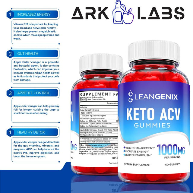 (2 Pack) Leangenix Keto ACV Gummies - Apple Cider Vinegar Supplement for Weight Loss - Energy & Focus Boosting Dietary Supplements for Weight Management & Metabolism - Fat Burn - 120 Gummies