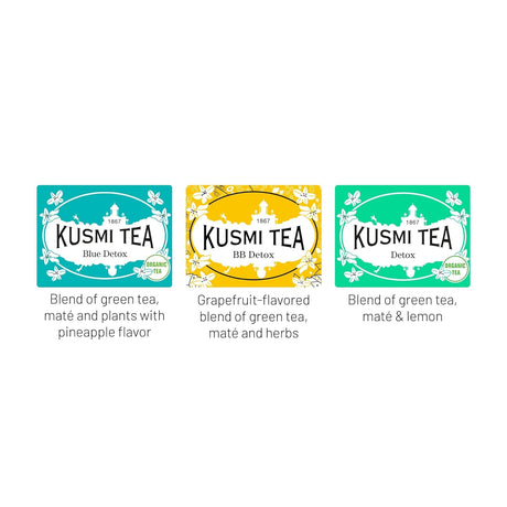 Kusmi Tea Full Detox Gift Set - 24 Enveloped Muslin Tea Bags - Flavored Blends of Green, Mate & Herbal Teas - Includes Detox, BB Detox & Blue Detox