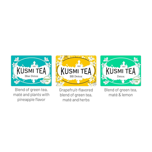 Kusmi Tea Full Detox Gift Set - 24 Enveloped Muslin Tea Bags - Flavored Blends of Green, Mate & Herbal Teas - Includes Detox, BB Detox & Blue Detox