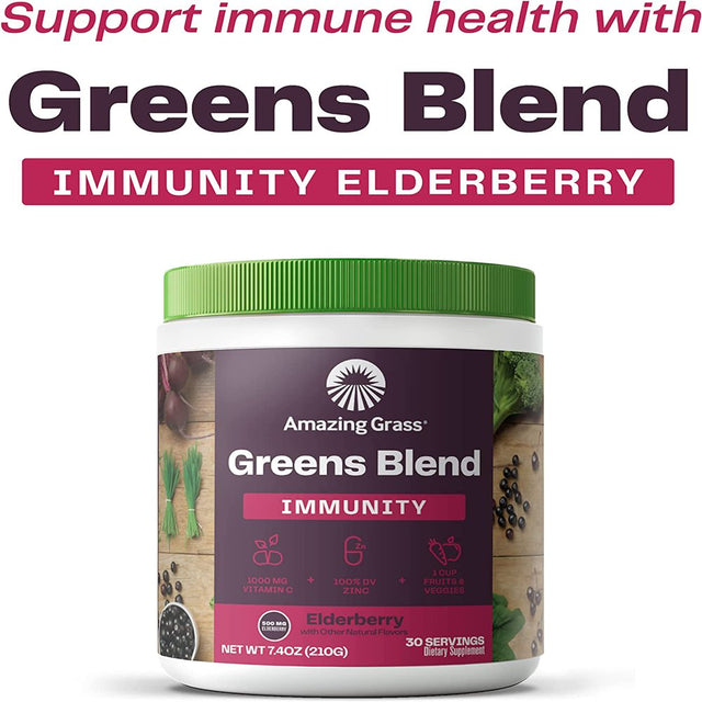 Amazing Grass, Greens Blend Immunity Powder, Elderberry, 7.4 Oz, 30 Servings