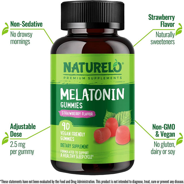 NATURELO Melatonin Gummies – Non-Gmo, Gluten-Free, Soy Free - Strawberry Flavor - Gentle Sleep Supplement - 90 Vegetarian Gummies