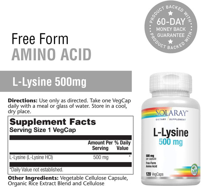 Free-Form L-Lysine 500Mg Solaray 120 Vegcaps