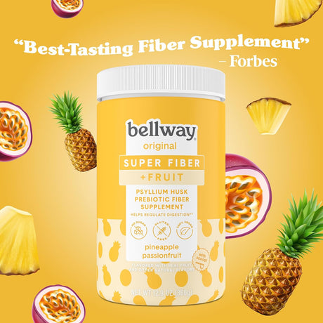 Bellway Super Fiber Powder + Fruit, Sugar Free Organic Psyllium Husk Powder Fiber Supplement for Regularity, Bloating Relief & Gut Health, Non-Gmo, Plant-Based, Pineapple Passion Fruit (12.9 Oz)