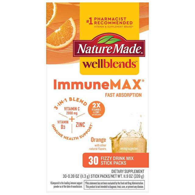 Nature Made Wellblends Immunemax Fizzy Drink Mix, Immune Support Supplement, 30 Count