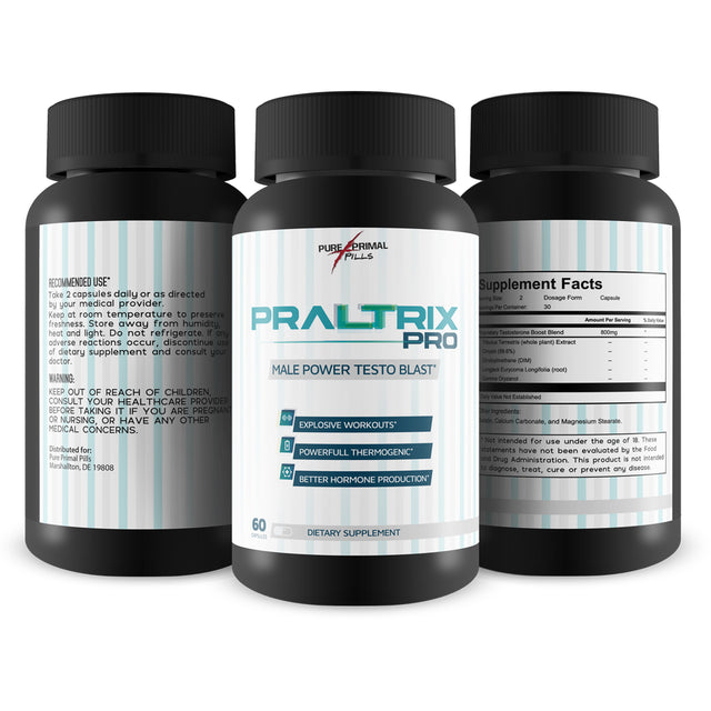 Praltrix Pro Male Power Testo Blast by Pure Primal Pills - Feel Alpha Power and Endurance with a Natural Testosterone Booster - Herbal Power Formula - Increase Muscle - TRT - 30 Servings