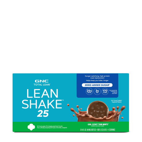 GNC Total Lean | Lean Shake 25, to Go Bottles | Low-Carb Protein Shake to Improve Weight Loss & BMI | Girl Scouts Thin Mints | 12 Pack