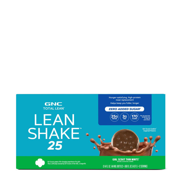 GNC Total Lean | Lean Shake 25, to Go Bottles | Low-Carb Protein Shake to Improve Weight Loss & BMI | Girl Scouts Thin Mints | 12 Pack