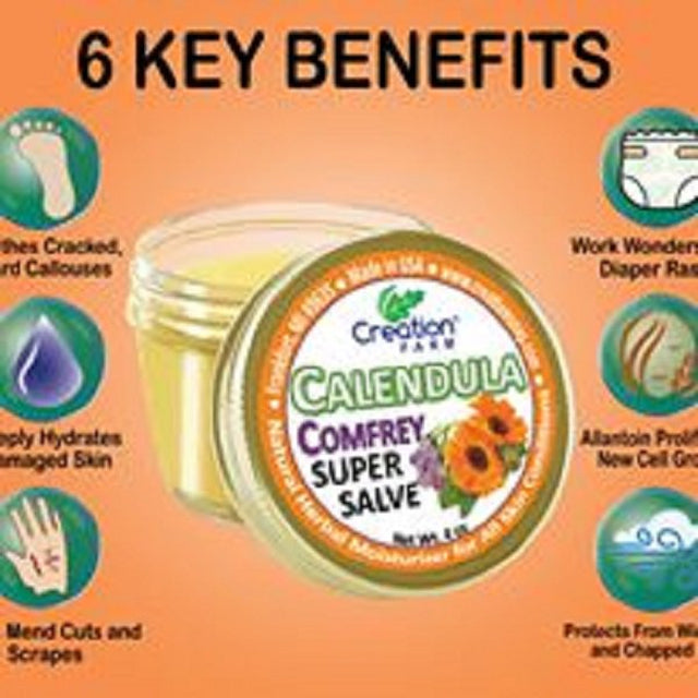 Creation Farm Calendula Comfrey Salve Jar 4 Oz, Herbal Skin Rash Ointment, Wound Treatment