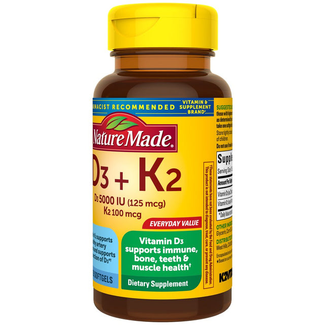 Nature Made Vitamin D3 K2 Softgels, Dietary Supplement, 35 Count