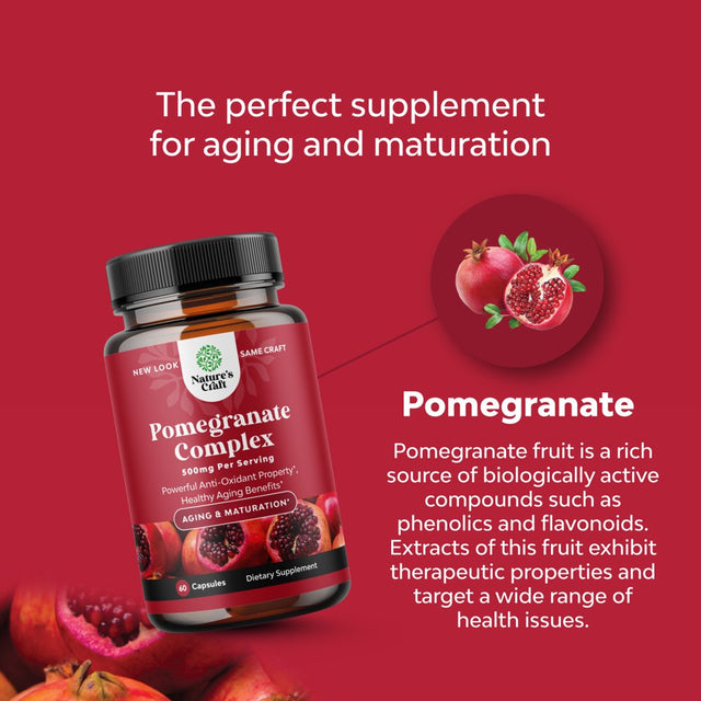 Pomegranate Extract Capsules Antioxidant Supplement - Natural Pomegranate Capsules for Heart Health Joint Support and Pre Workout for Men and Women - Nitric Oxide Supplement with Brain Health Vitamins