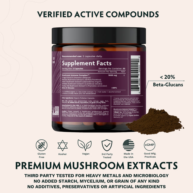 Tribe Organics Superfood Mushroom - Complex 1000Mg with Chaga,Reishi,Maitake Immune Boost - 120 Caps