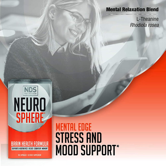 NDS Nutrition Neuro Sphere - Brain Health Formula - Nootropic, Increase Focus and Energy, Enhance Concentration, Improve Memory, Antioxidant and Immunity Support - 90 Capsules