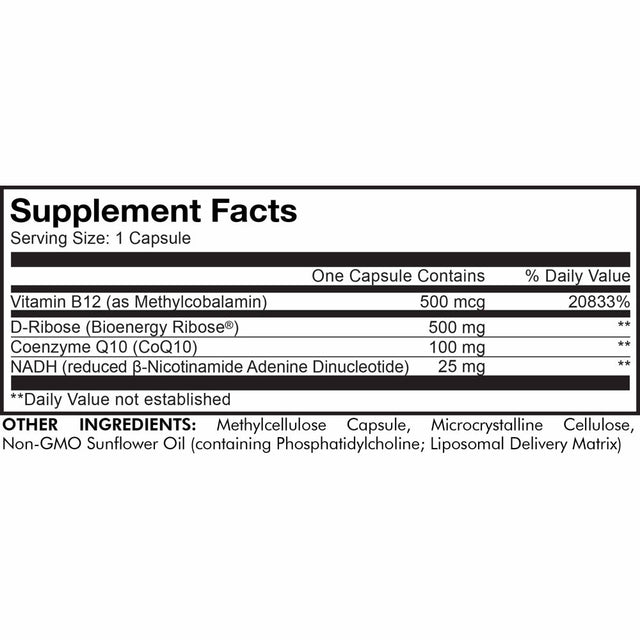 Codeage Liposomal NADH+, B-Nicotinamide Adenine Dinucleotide, Coq10, Vitamin B12, D-Ribose, 60 Ct