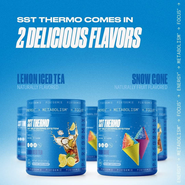 PERFORMIX SST Thermo Dietary Supplement - Snow Cone, Naturally Flavored - SST Self-Dosing System for Energy, Metabolism, and Focus - Powered by Teacrine and Dynamine (Up to 90 Servings)