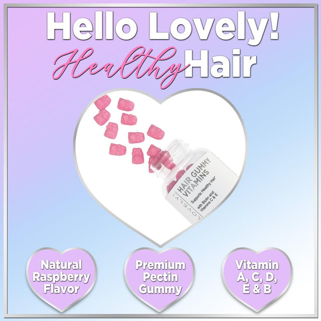 Hello Lovely! Hair Vitamins Gummies with Biotin 5000 Mcg Vitamin E & C Support Hair Growth, Premium Vegetarian Non-Gmo, for Stronger Beautiful Hair & Nails Supplement - 120 Gummy Bears