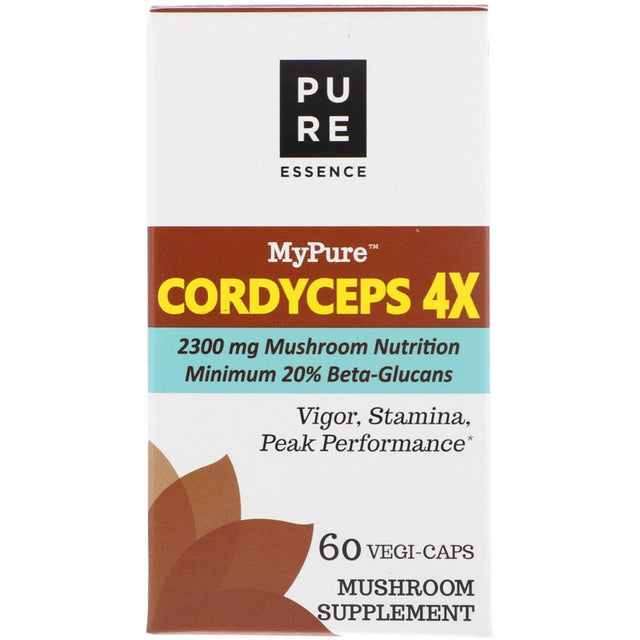 Mypure Cordyceps 4X Mushroom Supplement by Pure Essence - 100% Real Mushroom Extract for Immune System Support, Combat Stress, Build Energy - 60 Capsules