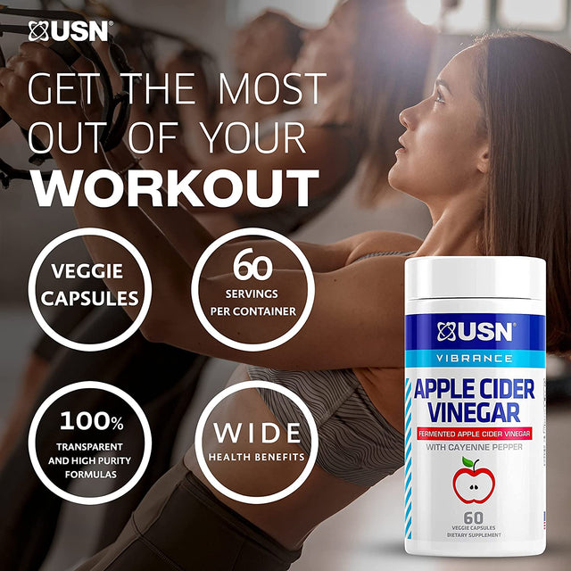 USN Vibrance Series Apple Cider Vinegar Supplement Capsules with Cayenne Pepper & Fermented Apple Cider Vinegar for Immune Support & Gut Health- 60 Veggie Capsules (Pack of 1)