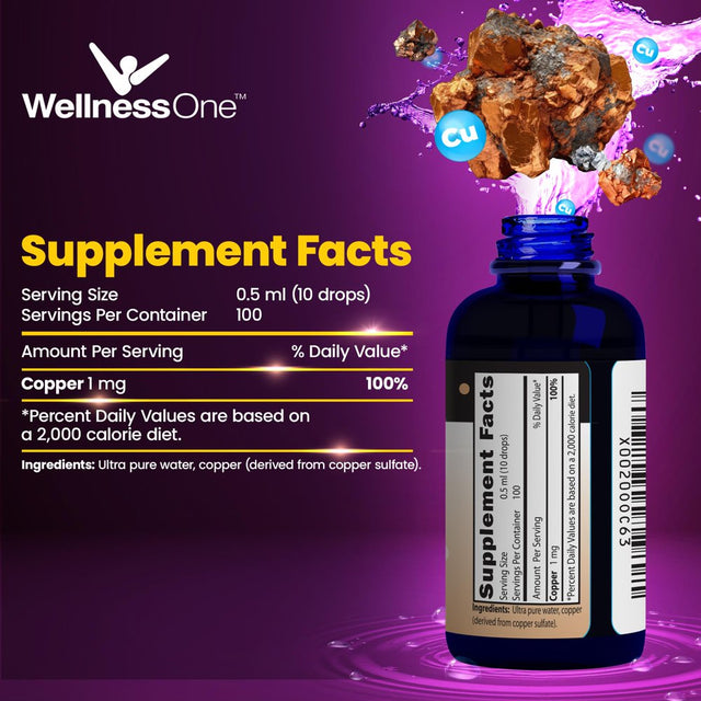 Wellnessone Copper Sulfate Liquid Vitamin Supplement - Liquid Copper Ionic Mineral Drops,50 Ml