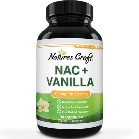 NAC Pills 600Mg per Serving with Vanilla - High Absorption Non Smelly N-Acetyl Cysteine NAC Supplement Capsules Nature'S Craft - Glutathione Precursor for Lung Health Immune Boost and Liver Support