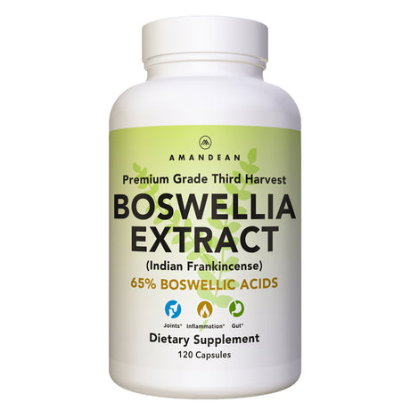 Amandean Boswellia Serrata Extract. 500Mg 120 Veggie Capsules. 65% Boswellic Acids with AKBA. Natural Ayurvedic Supplement (Indian Frankincense). Premium 3Rd Harvest.