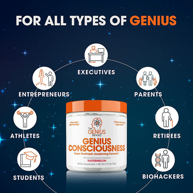 Nootropic Brain Supplement Powder - Boost Focus, Cognitive Function & Memory Booster, Watermelon, Genius Consciousness by the Genius Brand