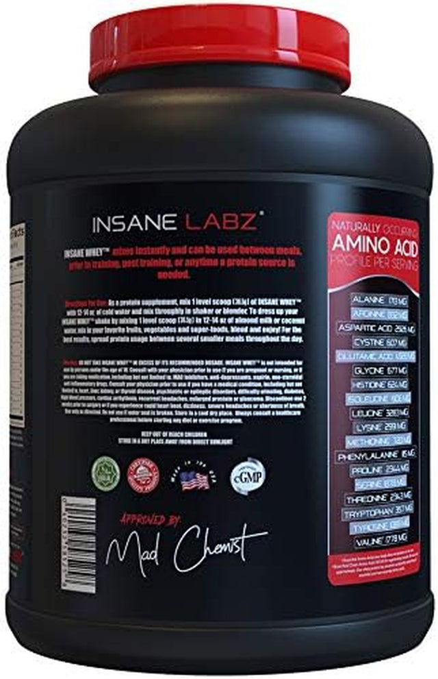 Insane Labz Insane Whey,100% Muscle Building Whey Protein, Post Workout, BCAA Amino Profile, Mass Gainer, Meal Replacement, 5Lbs, 60 Srvgs, (Chocolate)