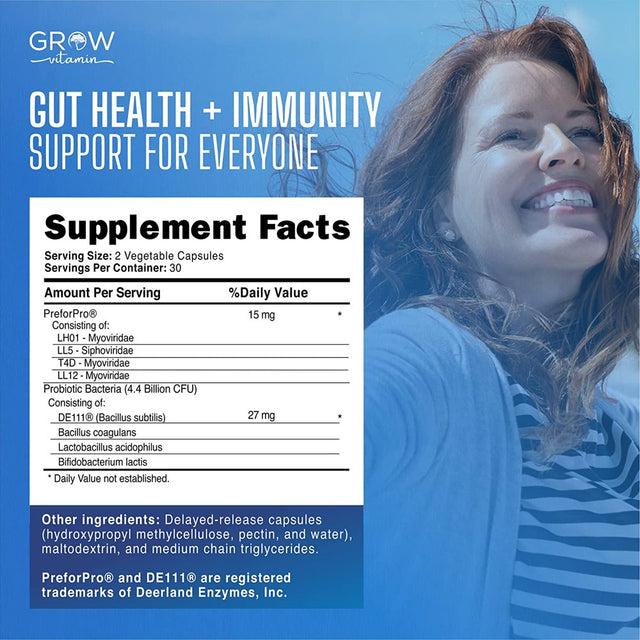 Grow Vitamin Deep Immune Probiotics & Prebiotics for Women & Men – 4.4 Billion Cfus, Helps Support Digestive & Gut Health, Immune Strength & Absorb Nutrition – 2 Daily, 60 Capsules (30 Day Supply)