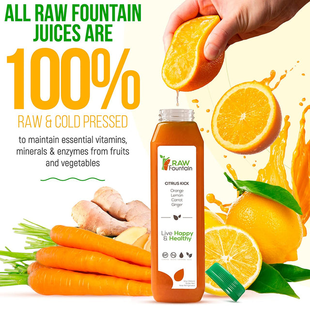 3 Day Juice Cleanse by Raw Fountain, All Natural Raw Detox Cleanse, Weight Management Program, Cold Pressed Fruit and Vegetable Juices, Tasty and Energizing, 18 Bottles 12Oz, 3 Ginger Shots