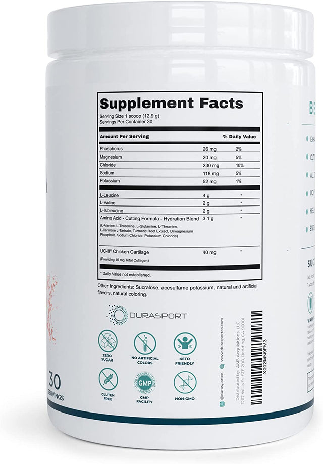 Durasport – 11G Sport BCAA | Muscle Recovery, Energy & Hydration Post Workout +UC-II Collagen | 8 Grams 2:1:1 Branched Chain Amino Acids + 3G Amino & Hydration Blend | Watermelon, 30 Serv