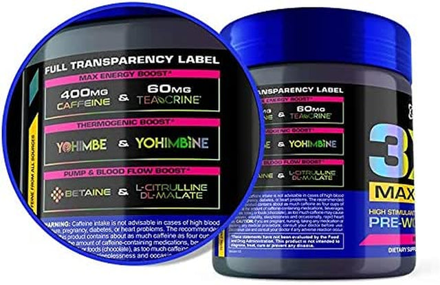 USN 3XT Max Energy Pre-Workout Supplement Powder for Energy, Endurance, and Pump, Preworkout Drink Mix, Nitric Oxide, Citrulline, Caffeine, Zero Creatine, Green Apple (30 Servings)