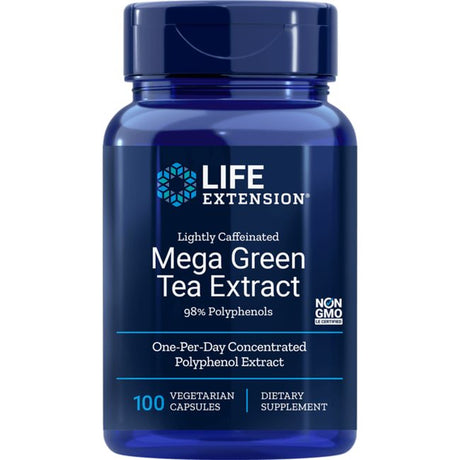 Life Extension Lightly Caffeinated Mega Green Tea Extract, 98% EGCG Polyphenols - Supports Cell, Heart & Brain Health - Gluten-Free, Non-Gmo - 100 Vegetarian Capsules