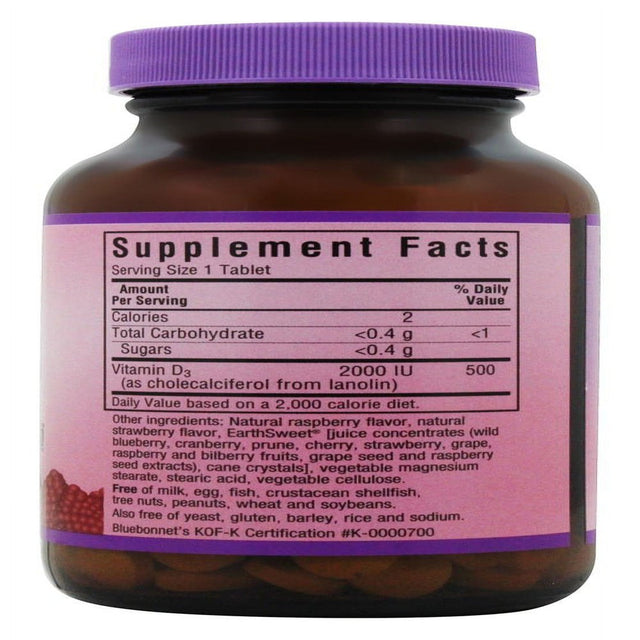 Bluebonnet Earth Sweet Chewables Vitamin D3 400 Iu Raspberry, 90 Ct