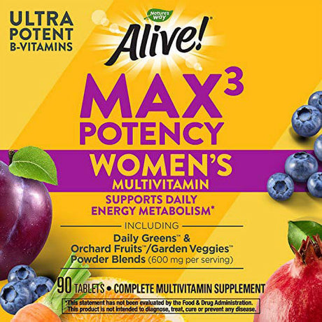 Natureâ€™S Way Alive! Max3 Potency Womenâ€™S Multivitamin, High Potency B-Vitamins, 90 Tablets