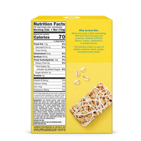 WW Lemon Cookie Mini Bar - High Protein Snack Bar, 2 Smartpoints - 1 Box (12 Count Total) - Weight Watchers Reimagined